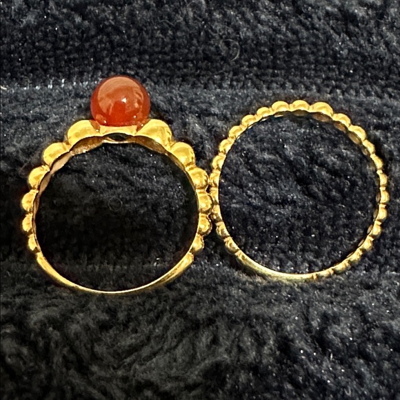 18K Real Gold and Red Beaded Double Ring - Picture 2 of 8